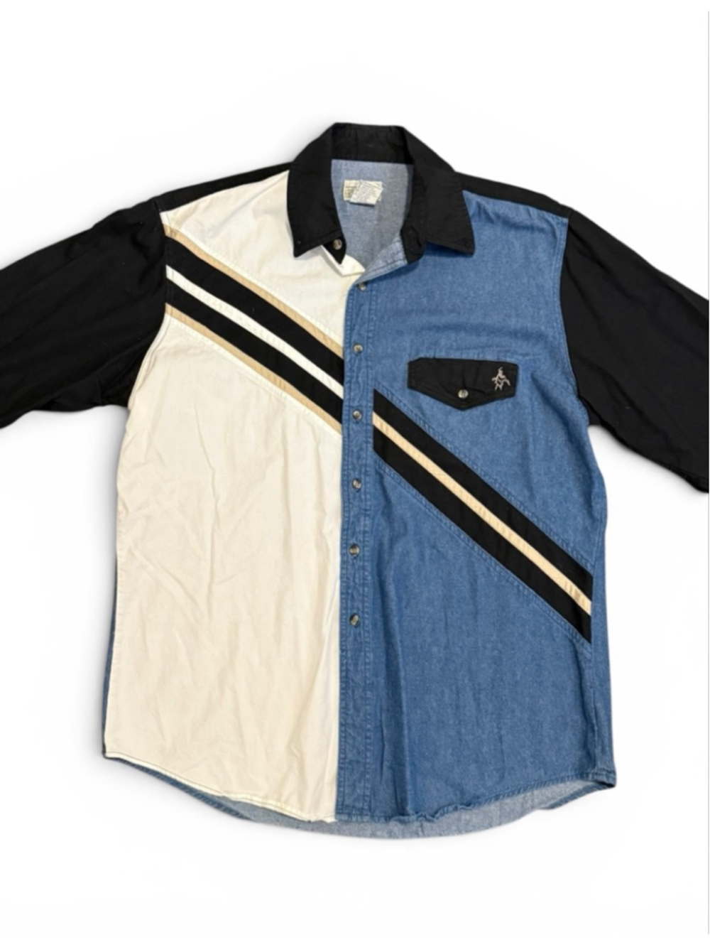 Vintage 90s Express Rider Mens Western Denim Colorblock Button Front Shirt Sz L - Picture 3 of 6